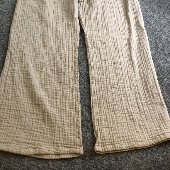 Lotus and Luna Pants Womens Medium Petite Beige Tan Gauze Comfort Lounge - Picture 3 of 12